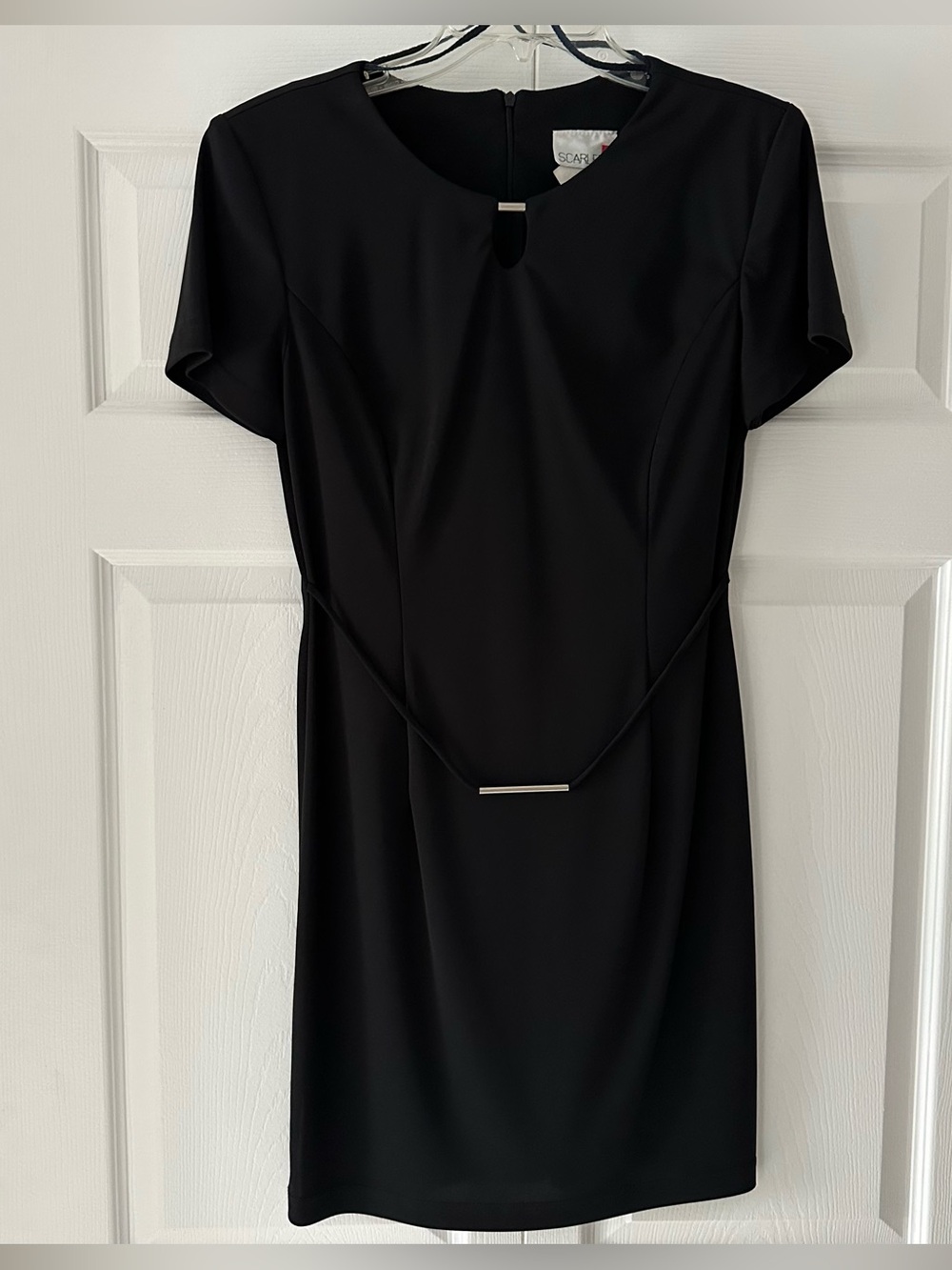Scarlett Black Mini Sheath Dress with Subtle Belt Accent